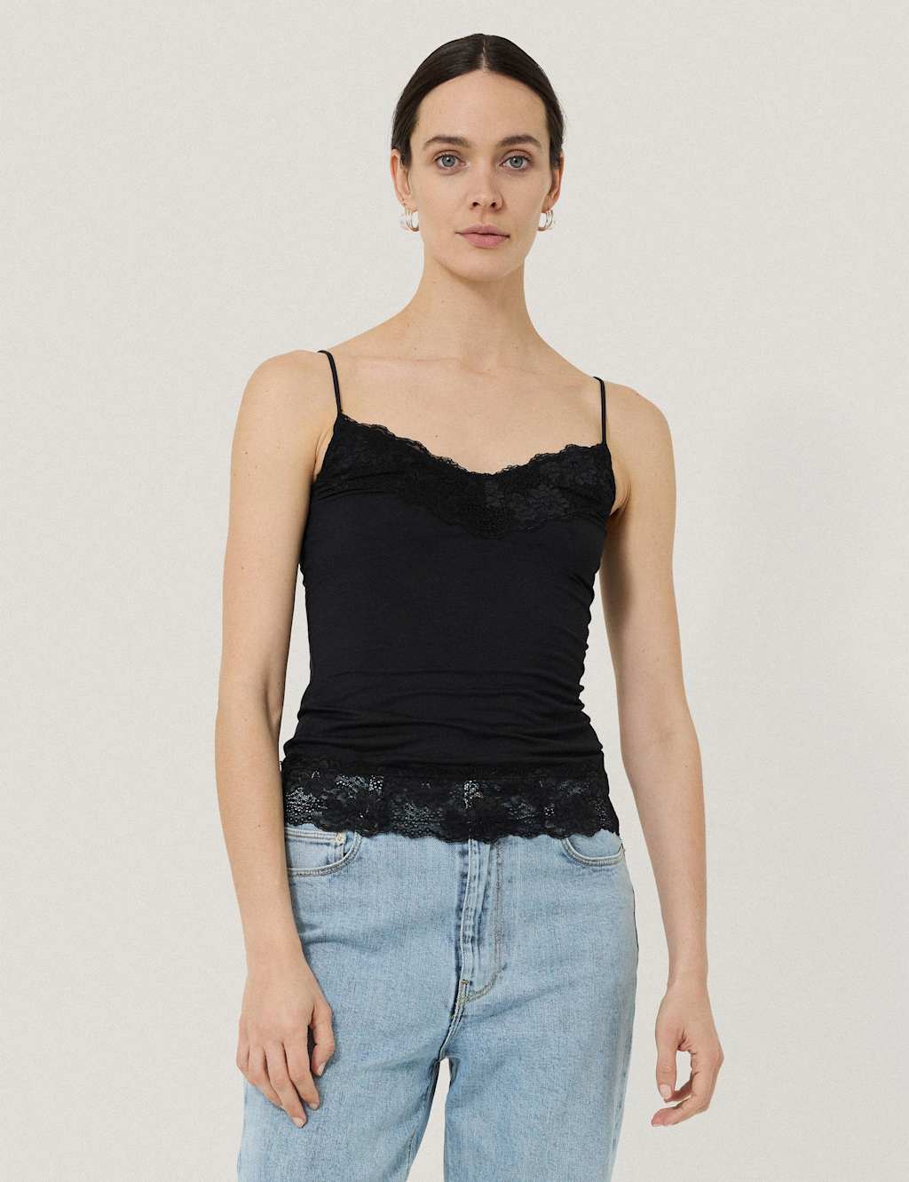 Jigsaw Modal Rich V-Neck Lace Vest Black