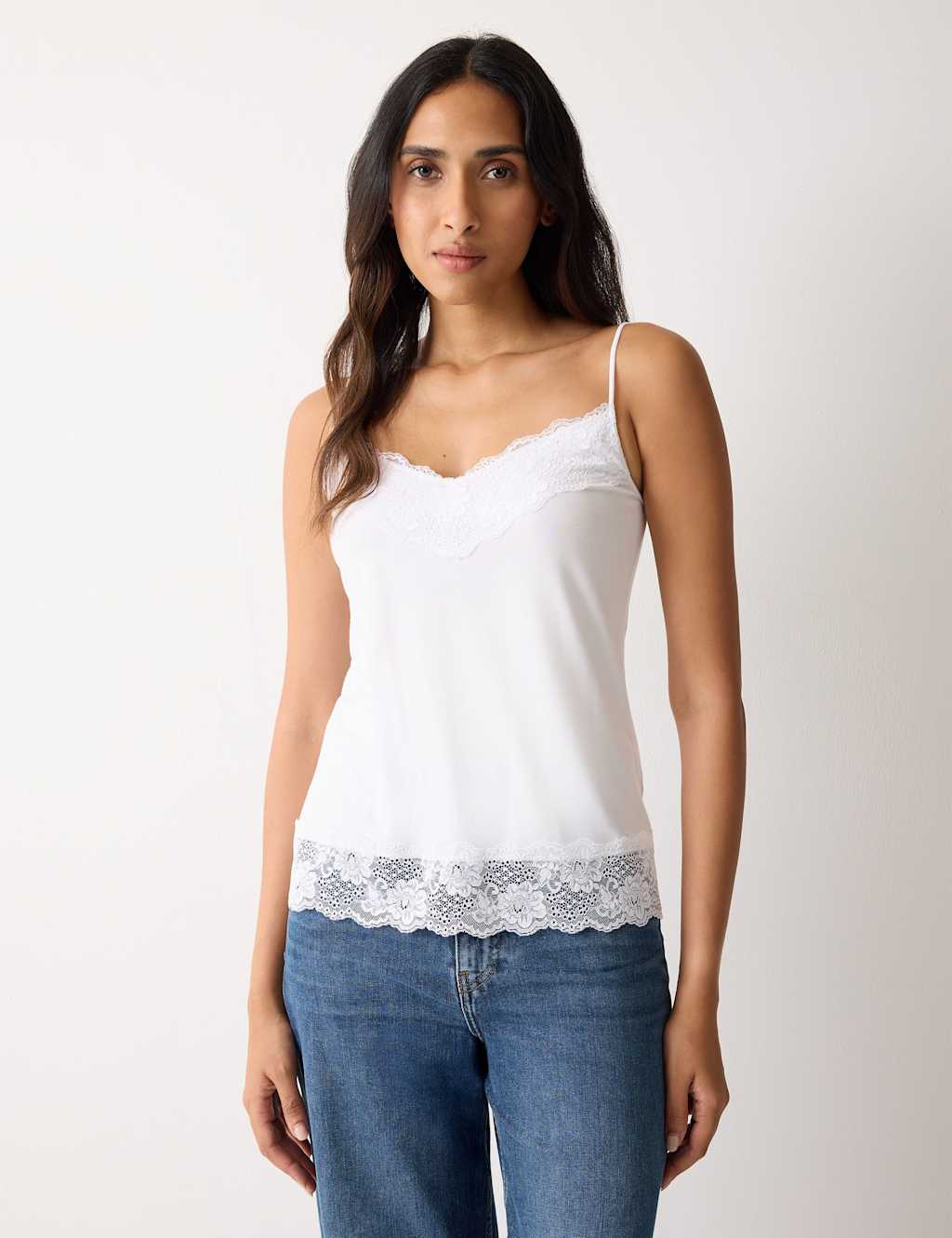 Jigsaw Modal Rich V-Neck Lace Vest White