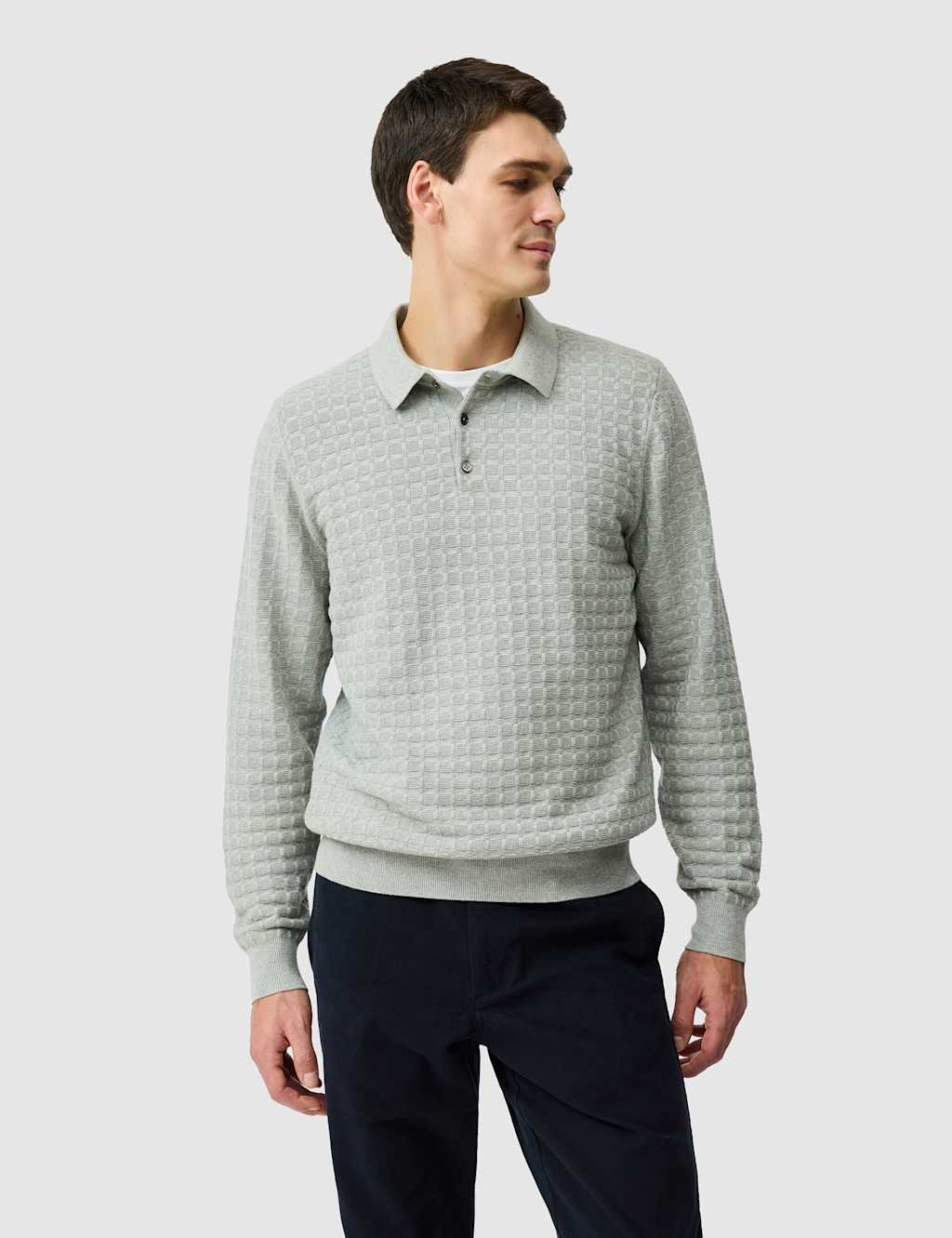 Rodd & Gunn Redruth Pure Cotton Textured Knitted Polo Shirt Grey