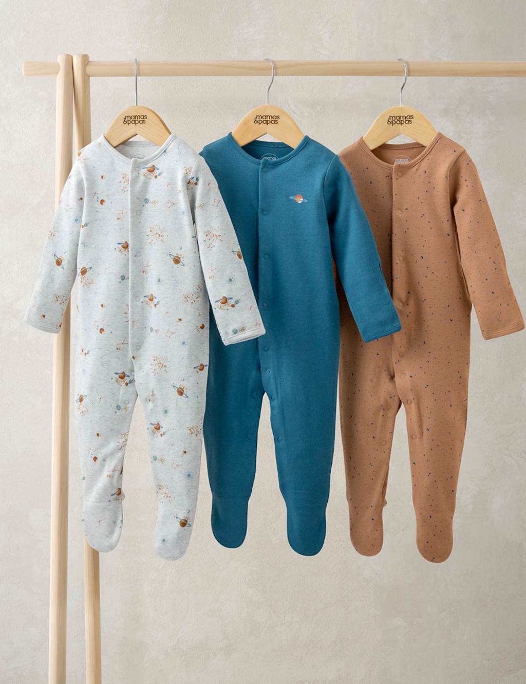 Mamas & Papas 3pk Pure Cotton Planets Sleepsuits (0-24 Mths) Multi