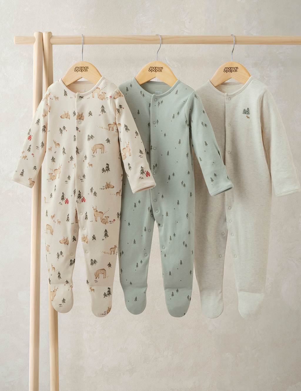 Mamas & Papas 3pk Winter Woodland Sleepsuits (0-24 Mths) Cream