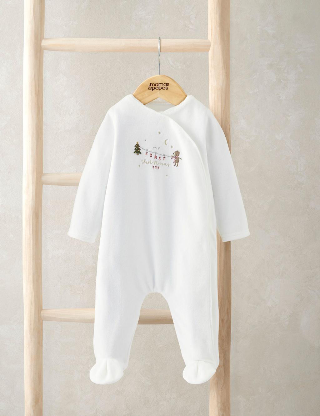 Mamas & Papas Cotton Rich My First Christmas Sleepsuit (0-12 Mths) White