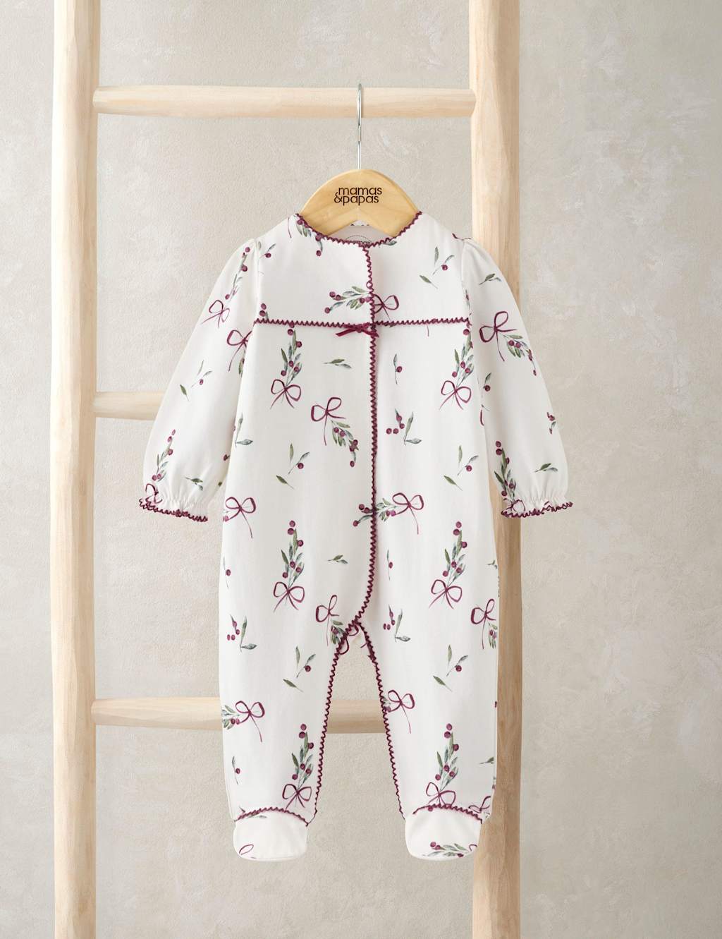 Mamas & Papas Pure Cotton Winter Berry Sleepsuit (0-12 Mths) White