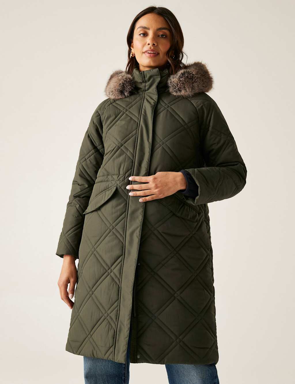 Regatta Freyla Quilted Hooded Longline Parka Coat Green