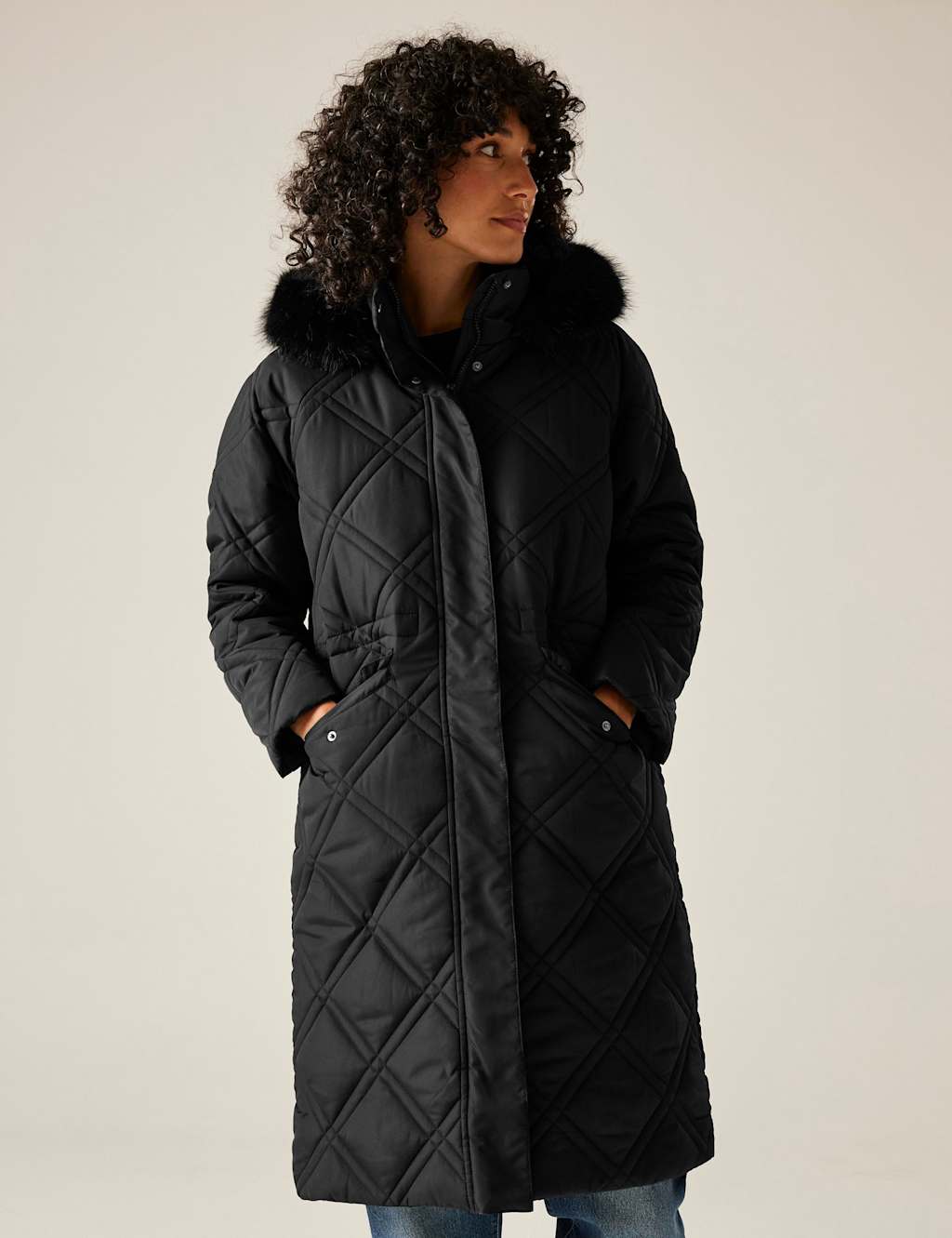 Regatta Freyla Quilted Hooded Longline Parka Coat Black
