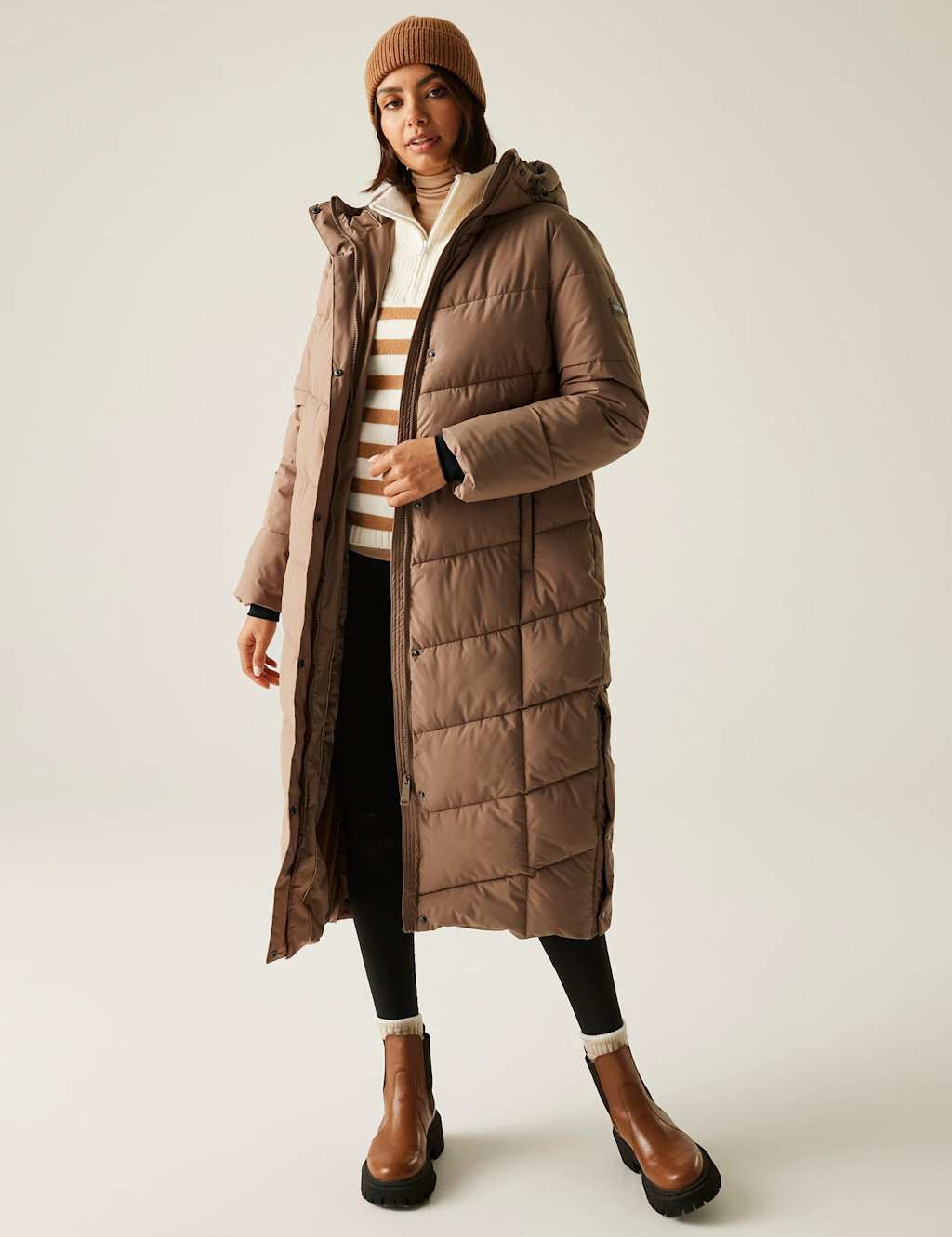 Regatta Eloria Hooded Longline Puffer Jacket Brown