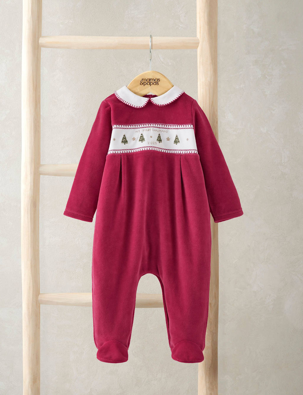 Mamas & Papas Cotton Rich Christmas Sleepsuit (0-12 Mths) Red