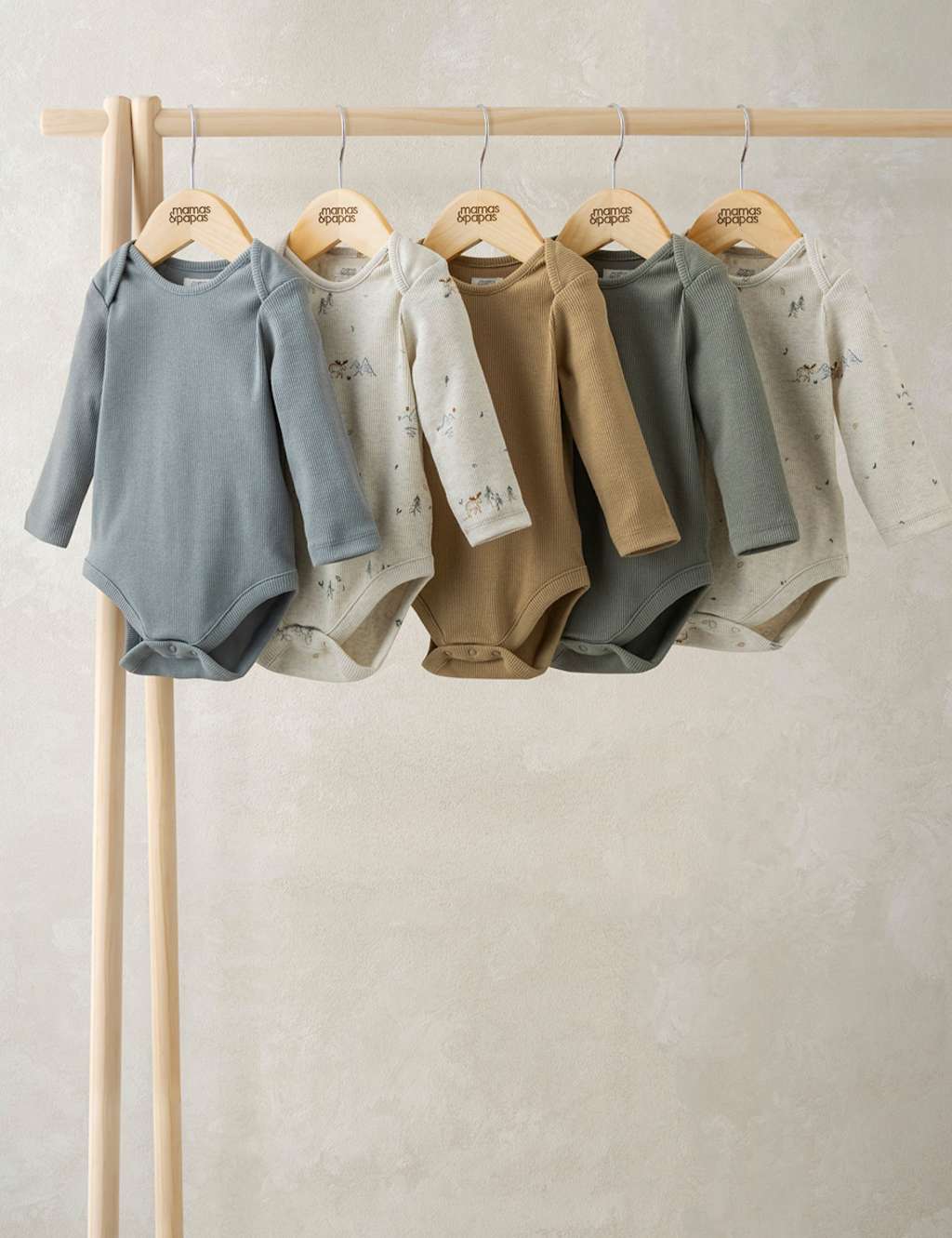 Mamas & Papas 5pk Moose Long Sleeve Bodysuits (0-24 Mths) Multi