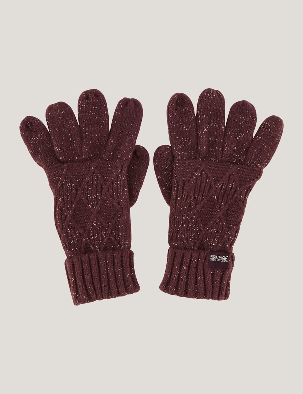 Regatta Multimix Knitted Sparkly Cuffed Gloves Dark Red