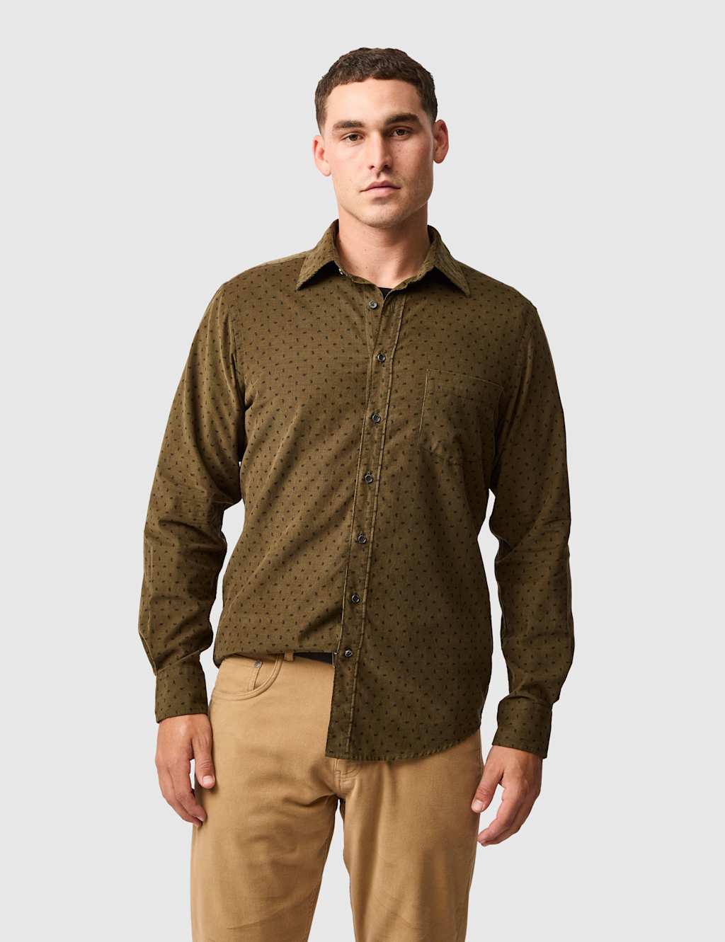 Rodd & Gunn Harrington Slim Fit Corduroy Paisley Shirt Olive