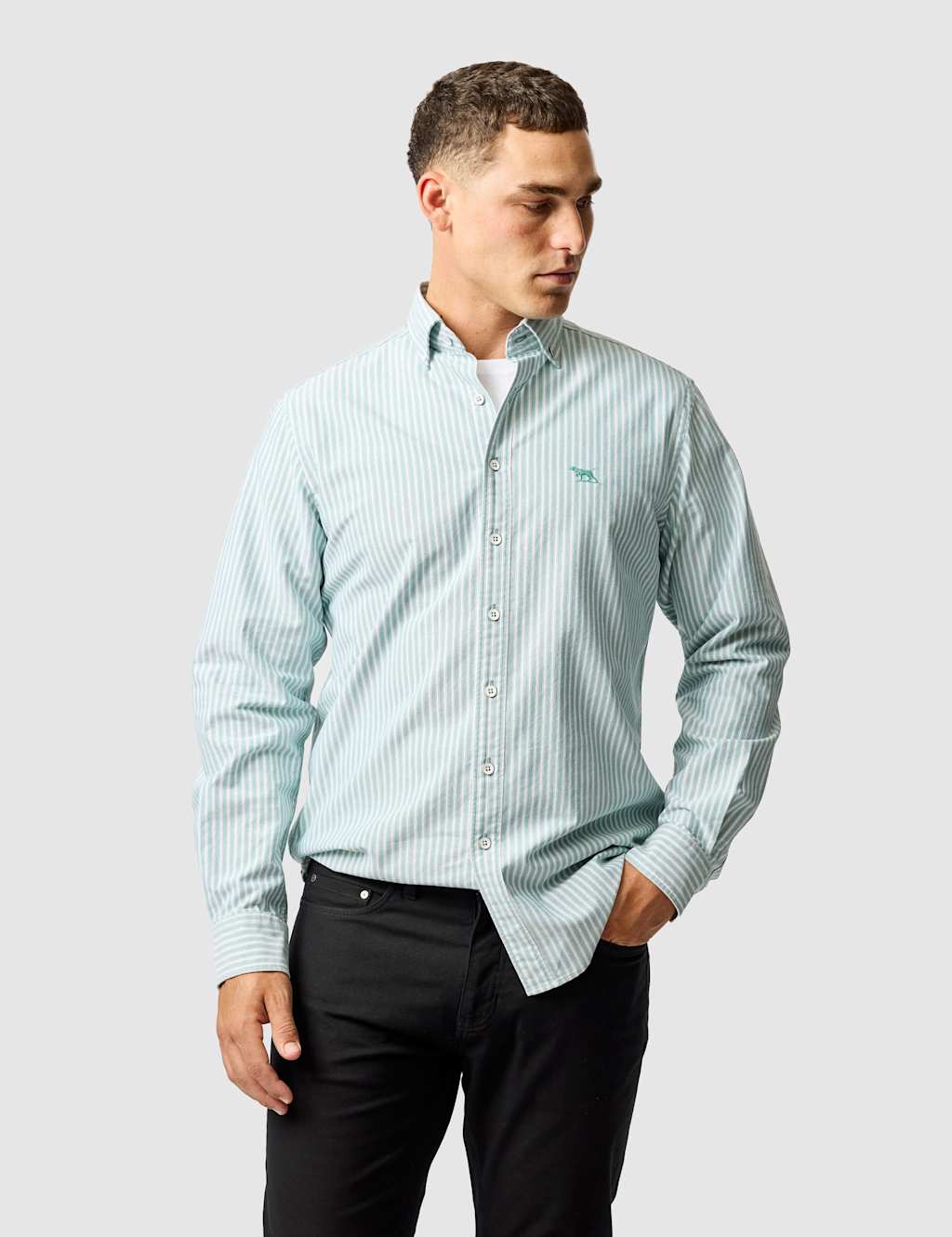 Rodd & Gunn Gunn Slim Fit Pure Cotton Stripe Oxford Shirt Teal Green