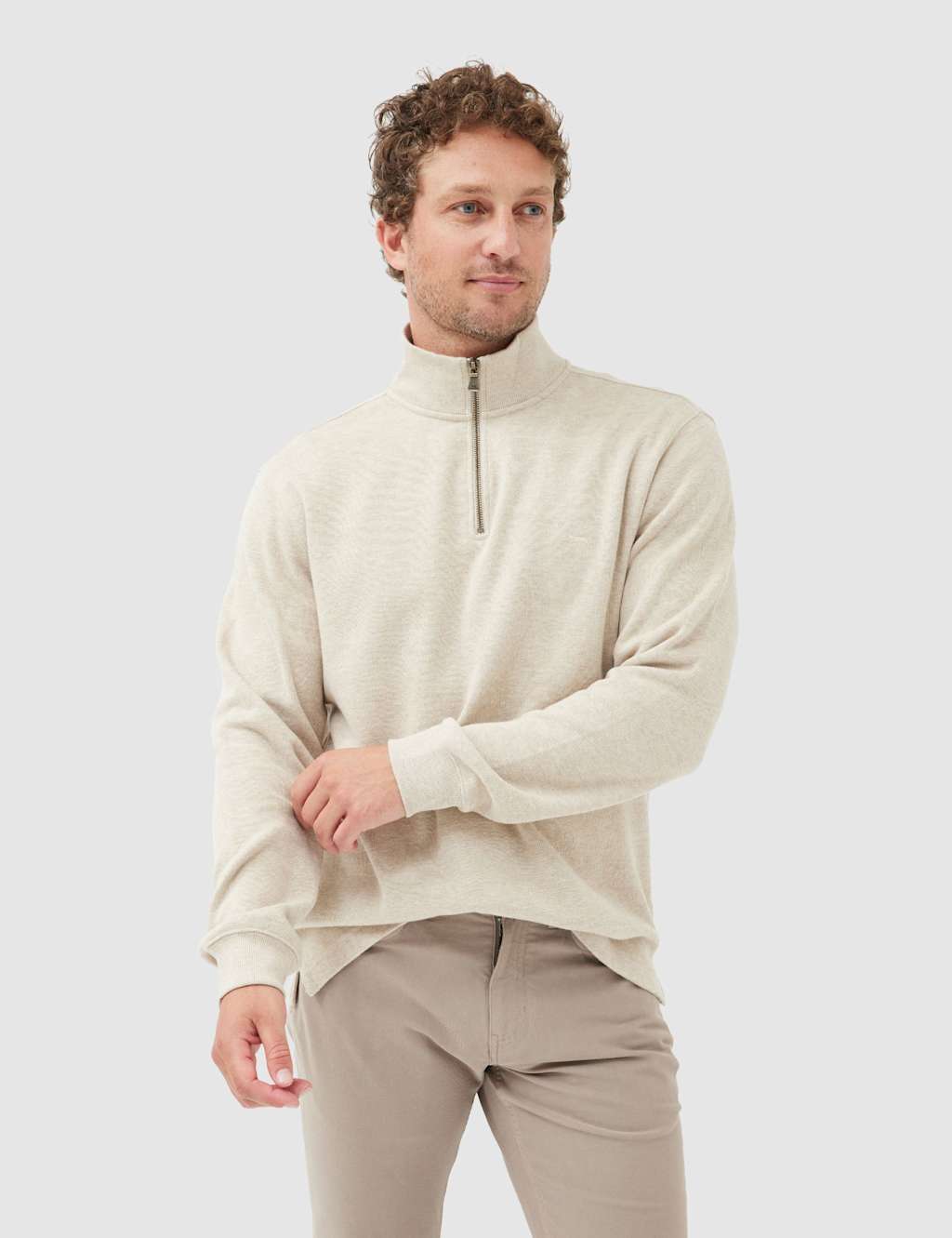 Rodd & Gunn Alton Ave Pure Cotton Half Zip Sweatshirt Camel