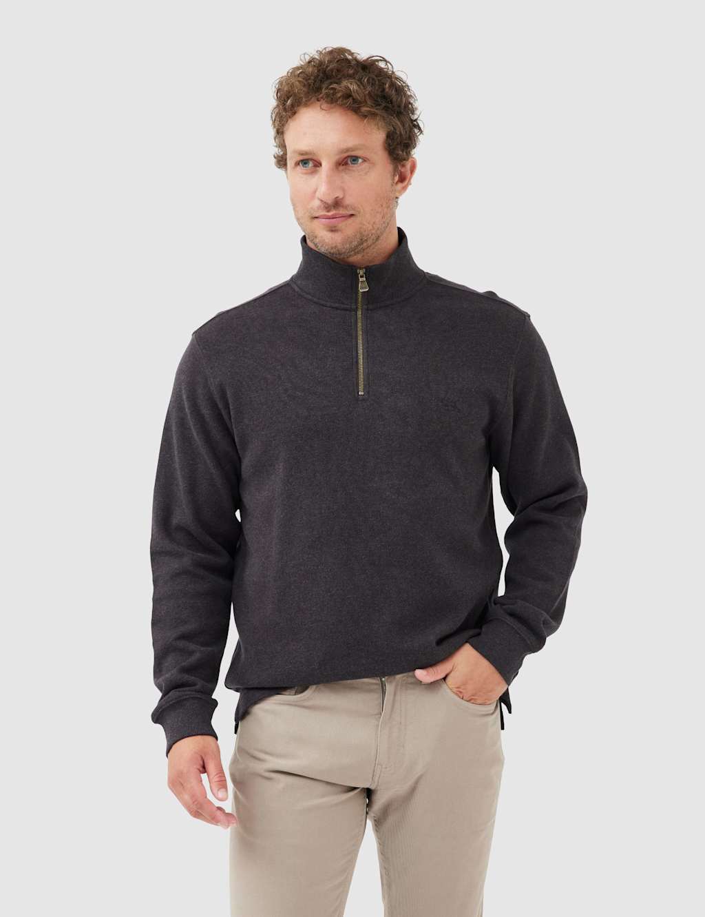 Rodd & Gunn Alton Ave Pure Cotton Half Zip Sweatshirt Brown