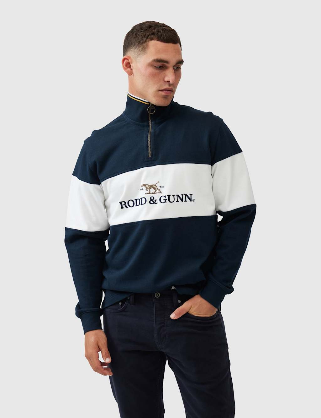 Rodd & Gunn Foresters Peak Colour Block Half Zip Sweatshirt Dark Navy