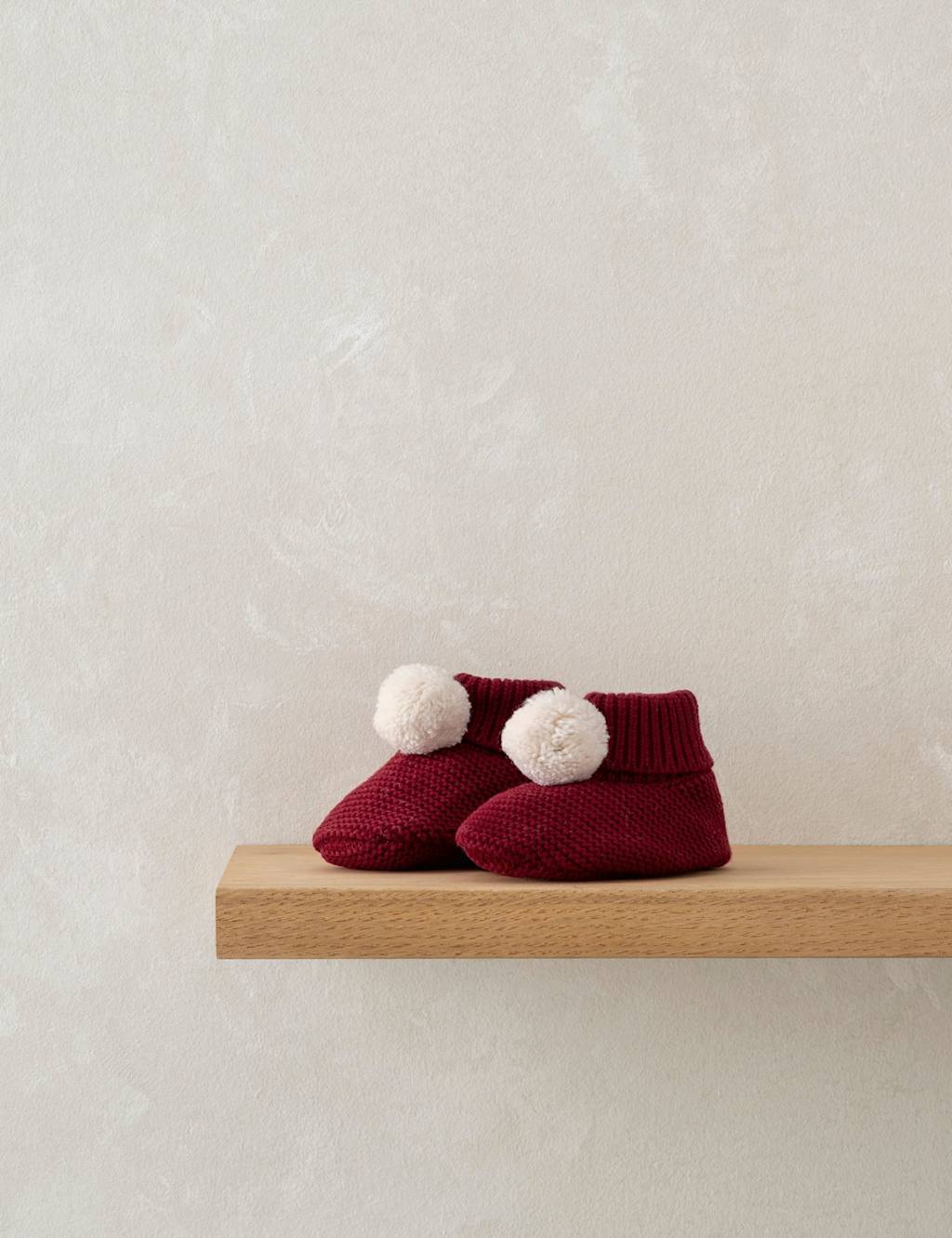 Mamas & Papas Pom Pom Booties (0-12 Mths) Red