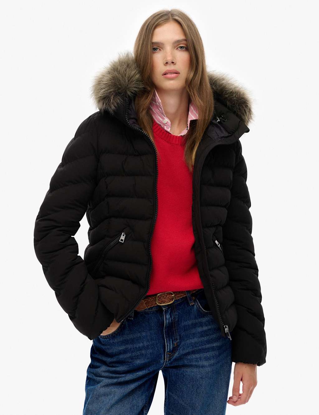 Superdry & Co Hooded Funnel Neck Puffer Jacket Black