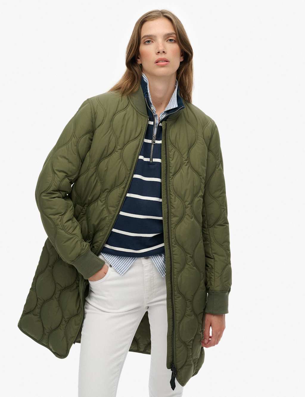 Superdry & Co Quilted Longline Jacket Green