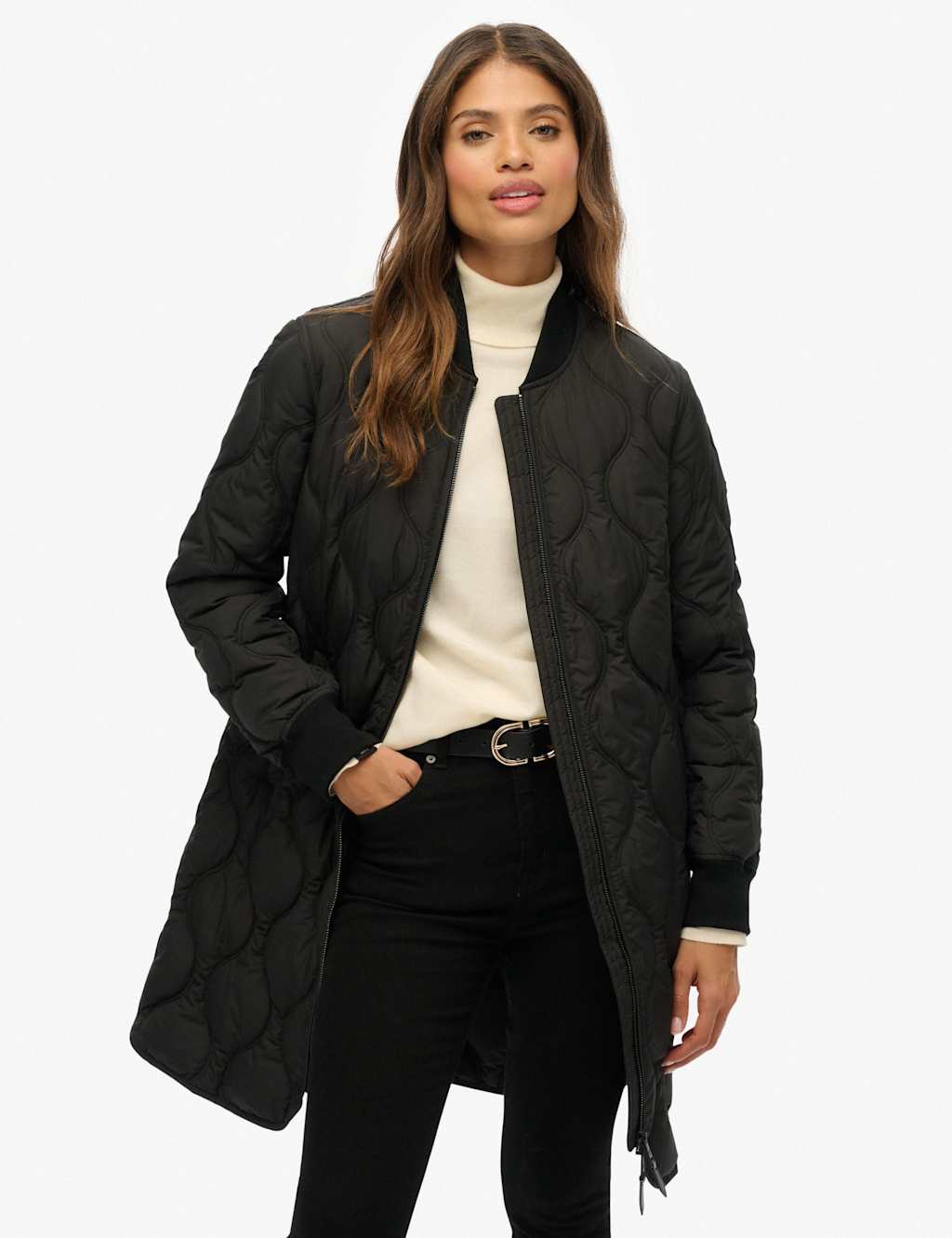 Superdry & Co Quilted Longline Jacket Black