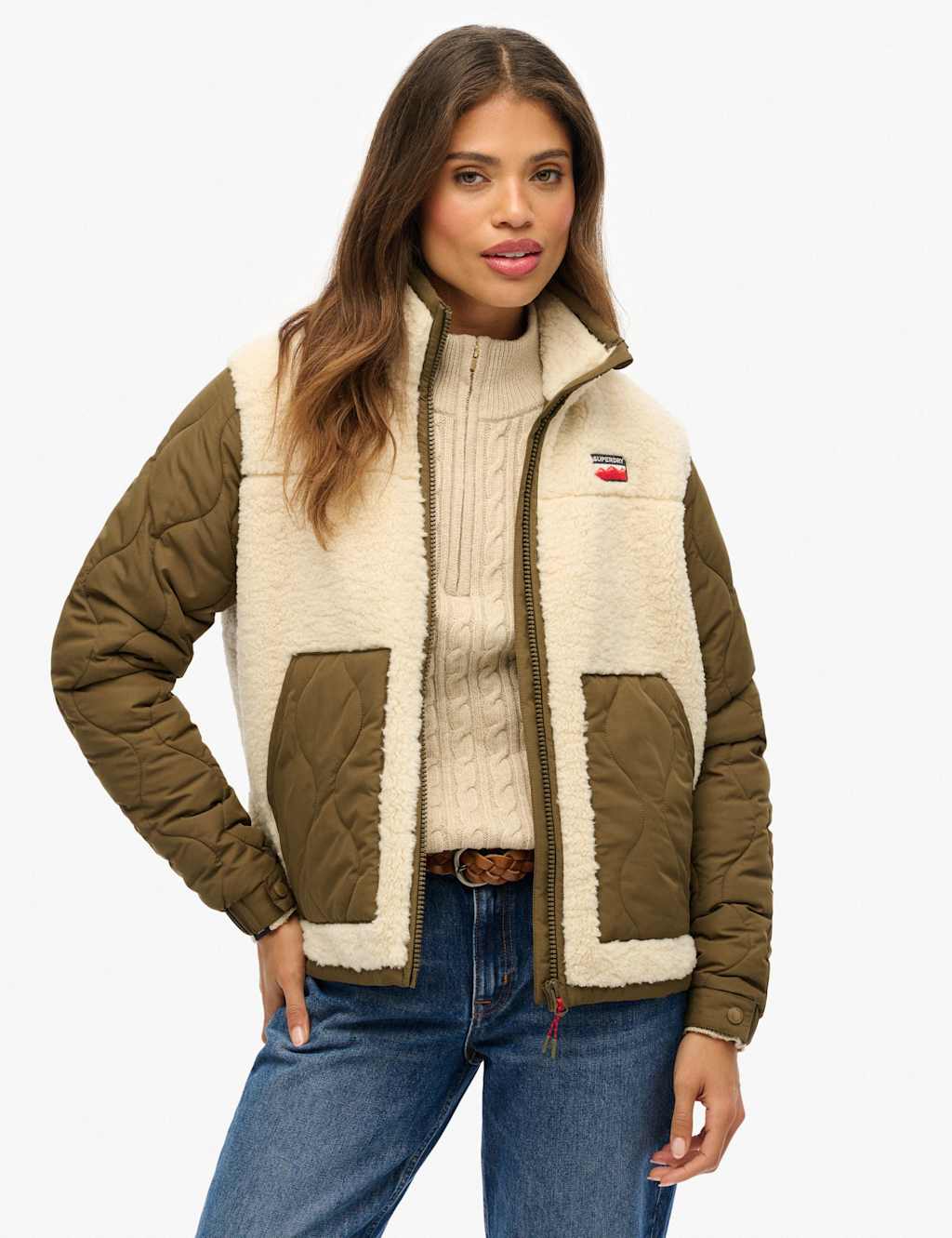 Superdry & Co Fleece Quilted Jacket Cream