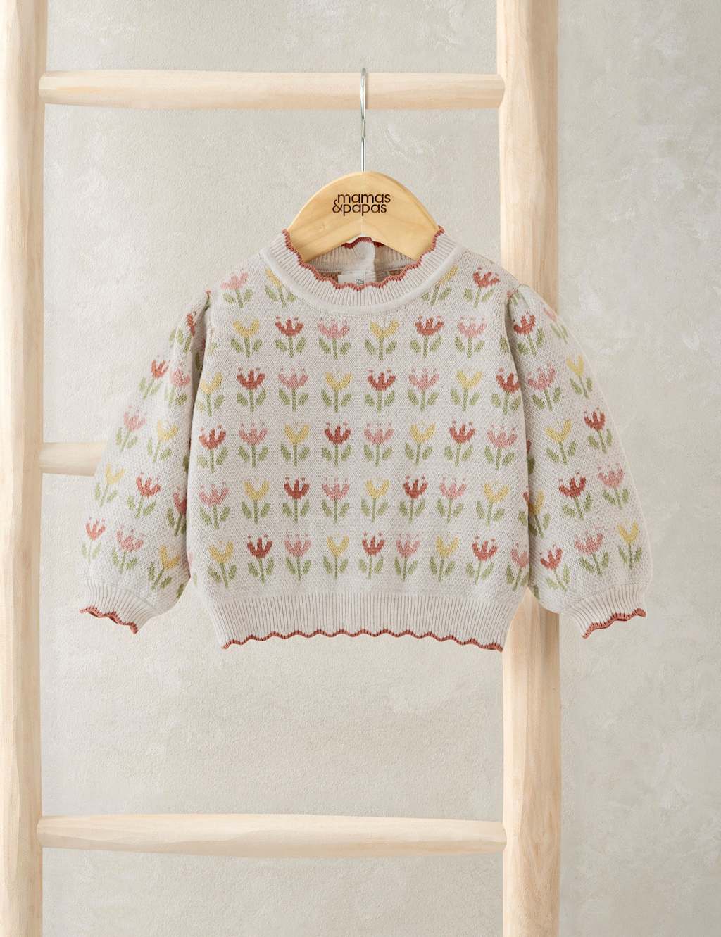 Mamas & Papas Pure Cotton Floral Jumper (0 Mths-3 Yrs) Beige