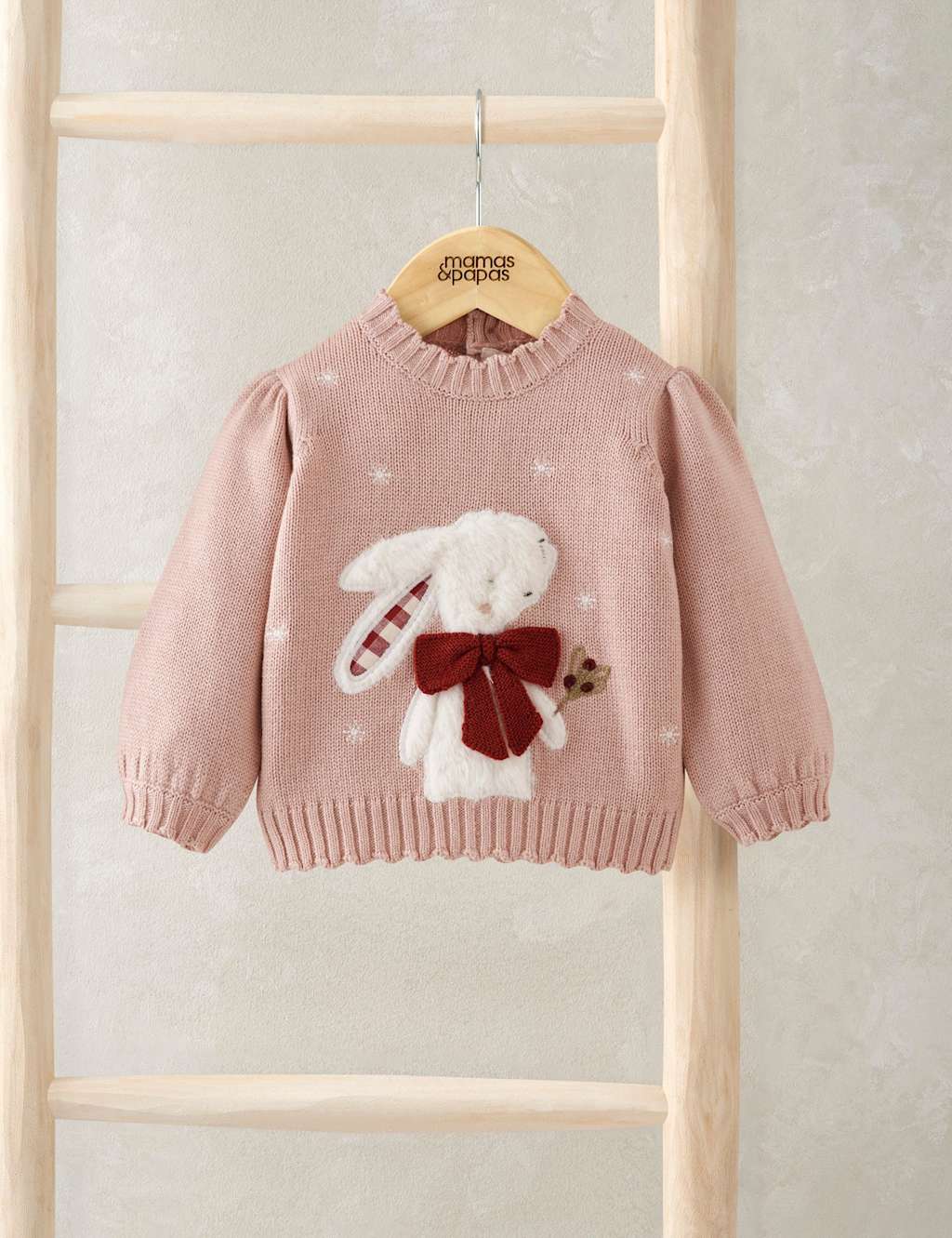 Mamas & Papas Bunny Christmas Jumper with Wool Pink