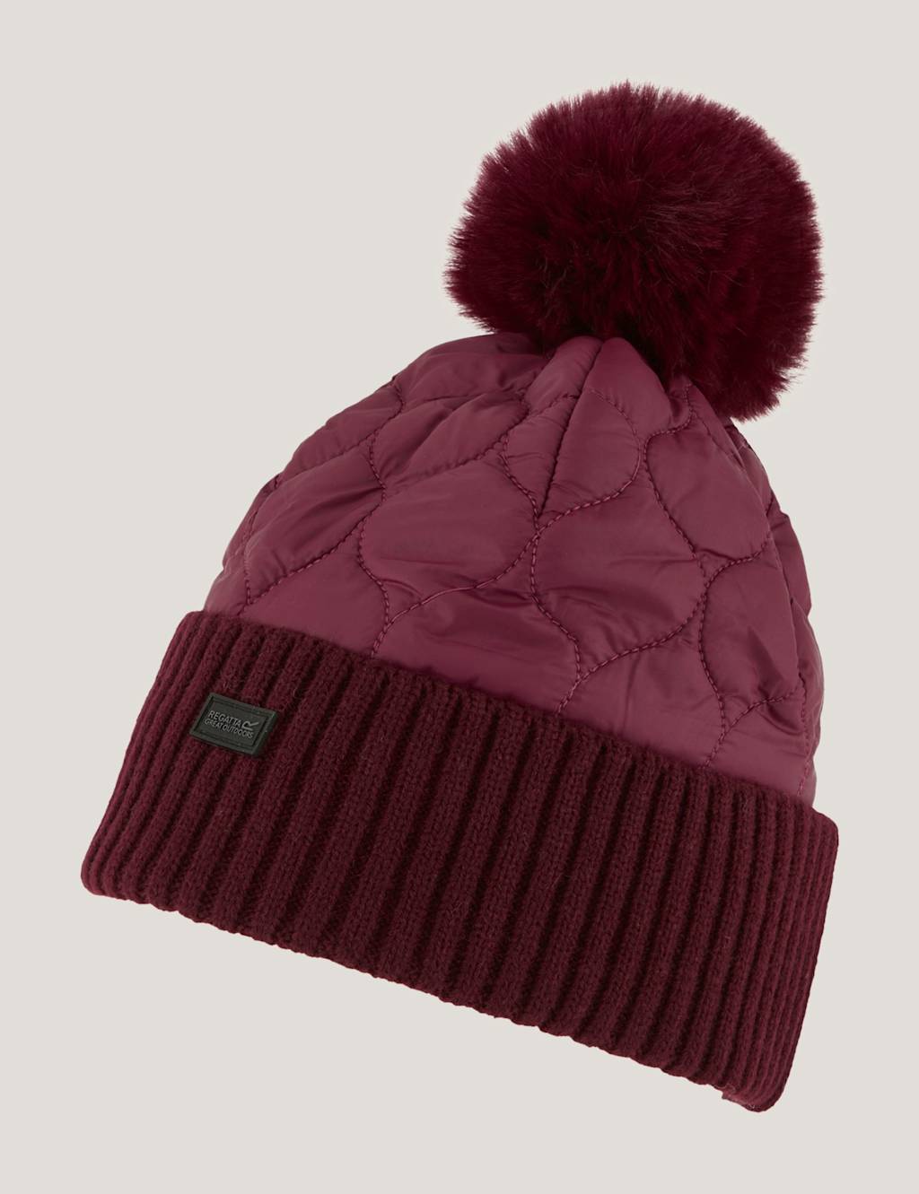 Regatta Showerproof Quilted Turn Up Pom Beanie Hat Purple