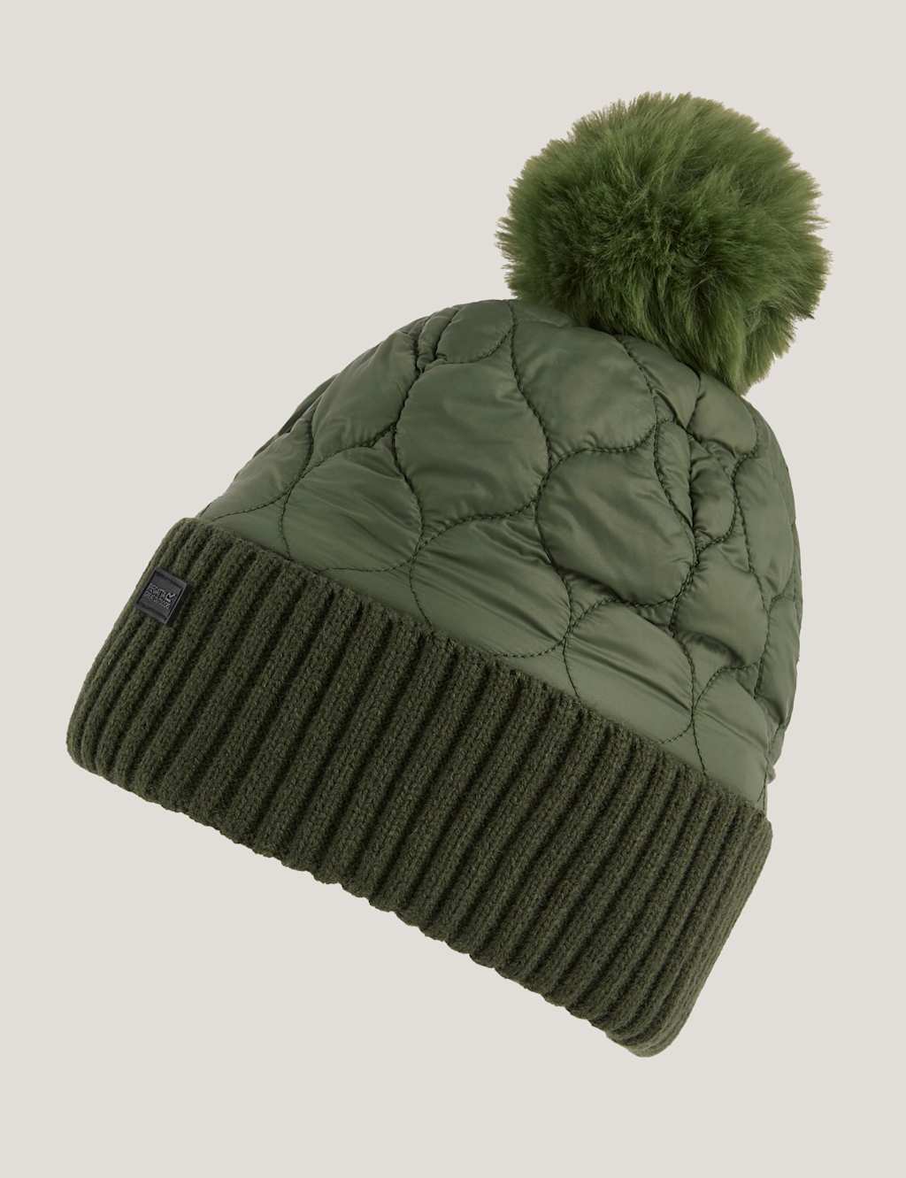Regatta Showerproof Quilted Turn Up Pom Beanie Hat Green