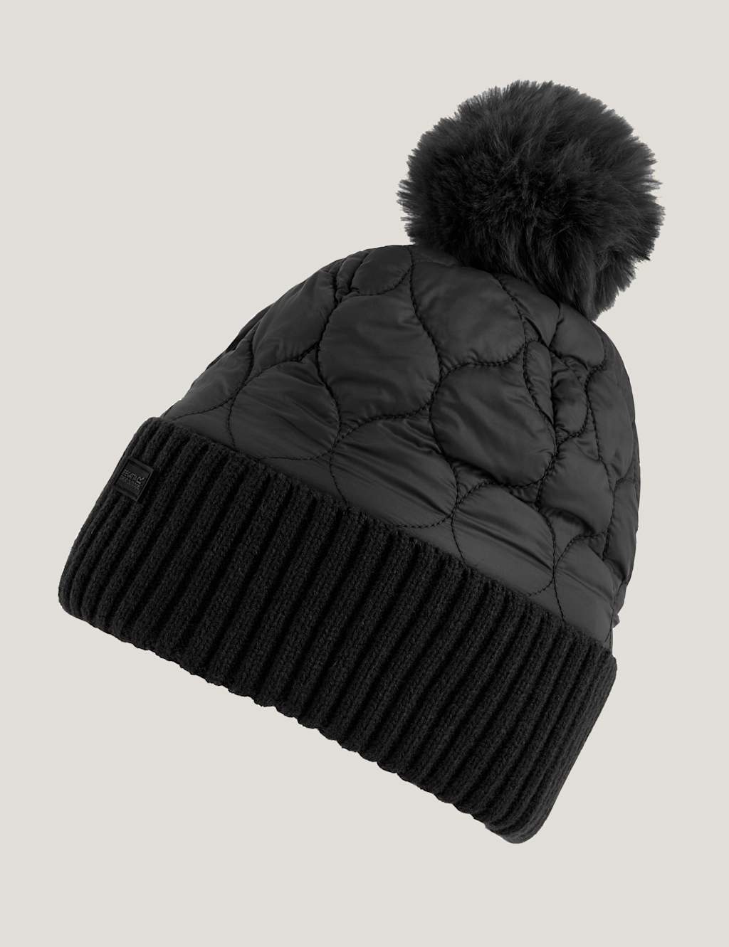 Regatta Showerproof Quilted Turn Up Pom Beanie Hat Black