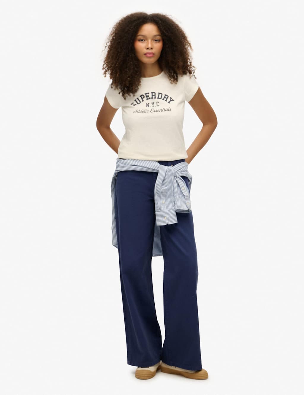 Superdry & Co Pure Cotton Mid Rise Wide Leg Jeans Navy