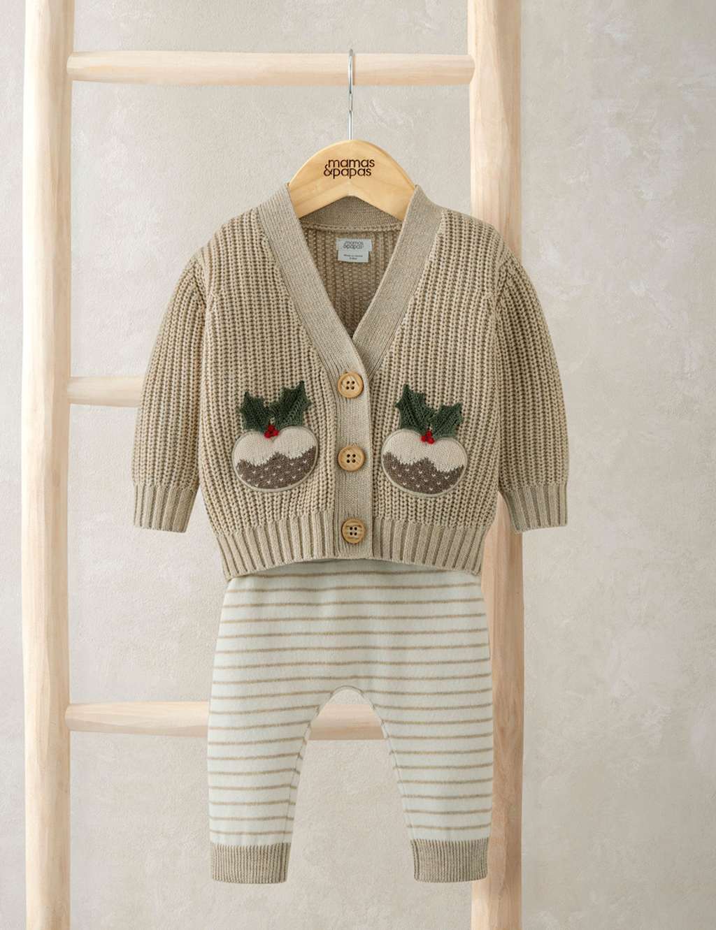Mamas & Papas 2pc Cotton Rich Christmas Pudding Outfit (0-12 Mths) Cream