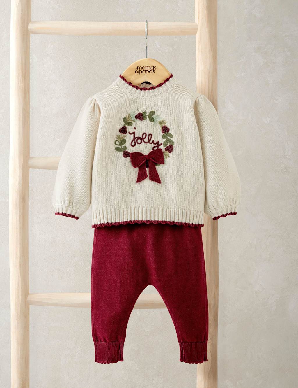 Mamas & Papas Pure Cotton Christmas Top & Leggings Set (0-3 Yrs) Cream