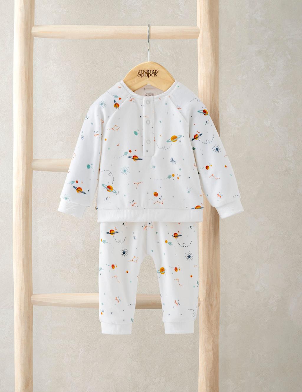 Mamas & Papas Velour Planets Print Pyjamas (2-24 Mths) Grey