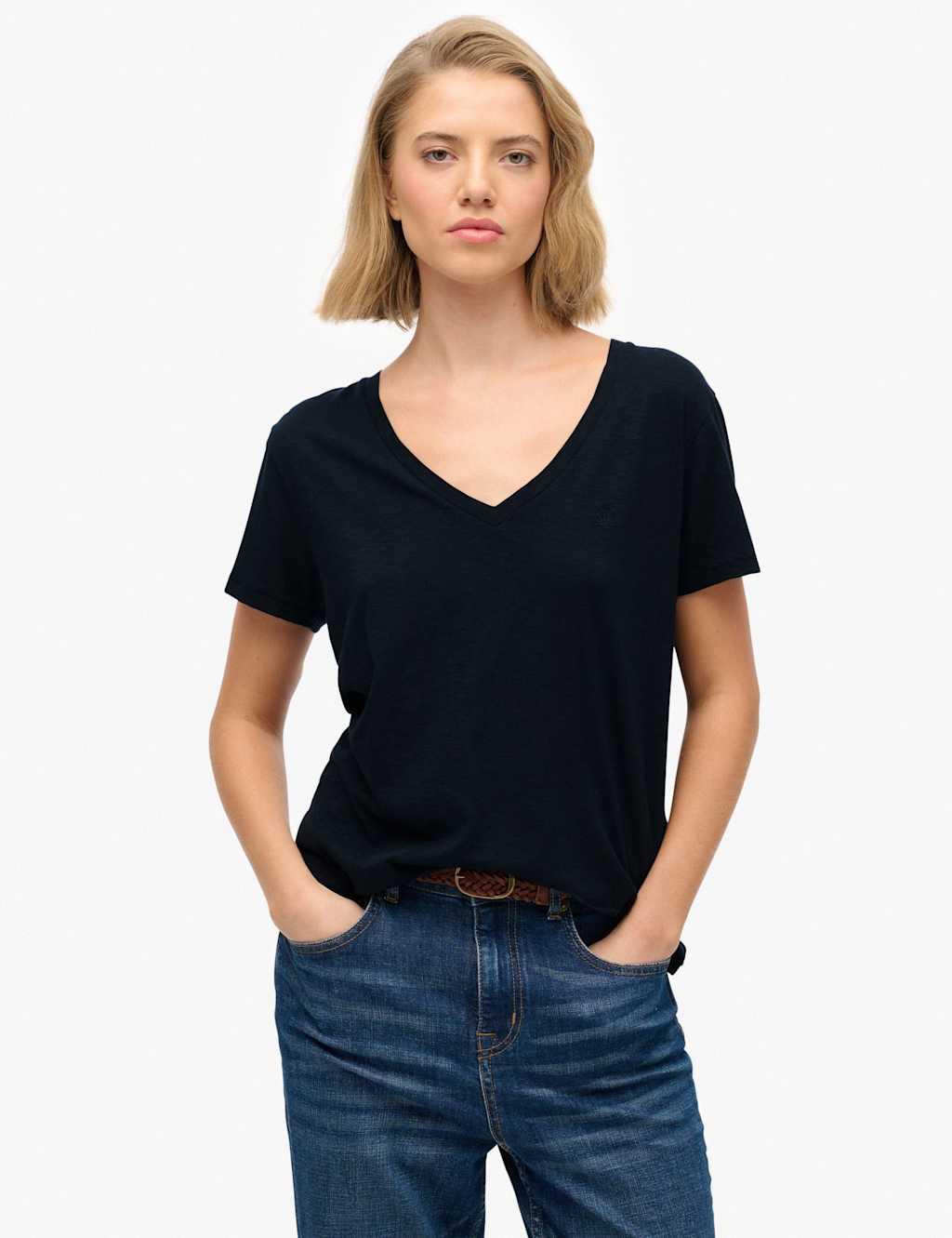 Superdry & Co Women's Cotton Rich V-Neck T-Shirt - 12 - Navy - Available at M&S