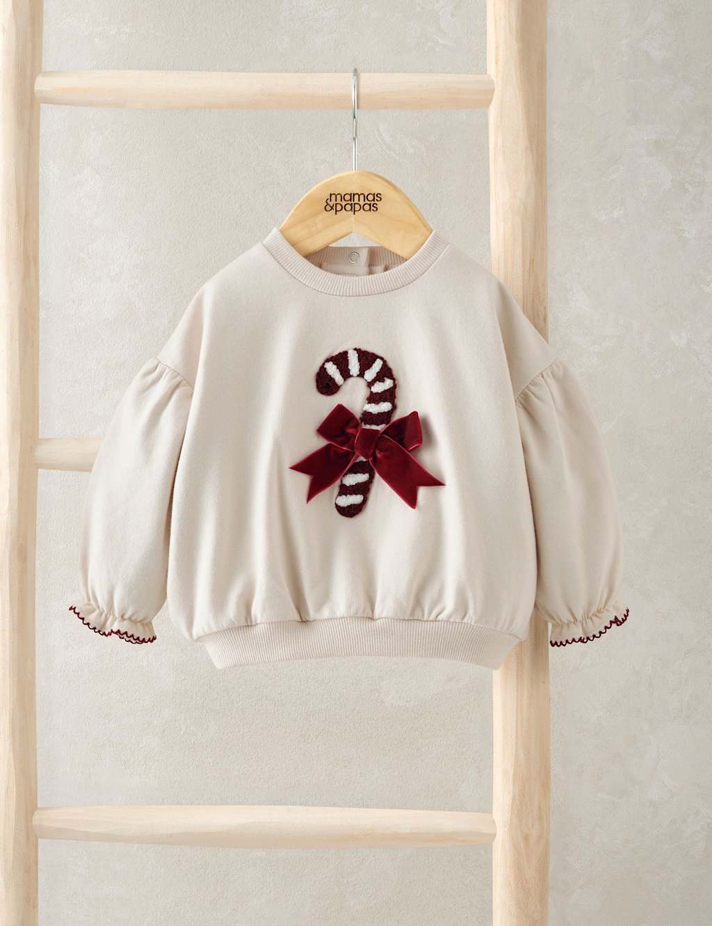 Mamas & Papas Pure Cotton Candy Christmas Sweatshirt (0 Mths-3 Yrs) Cream