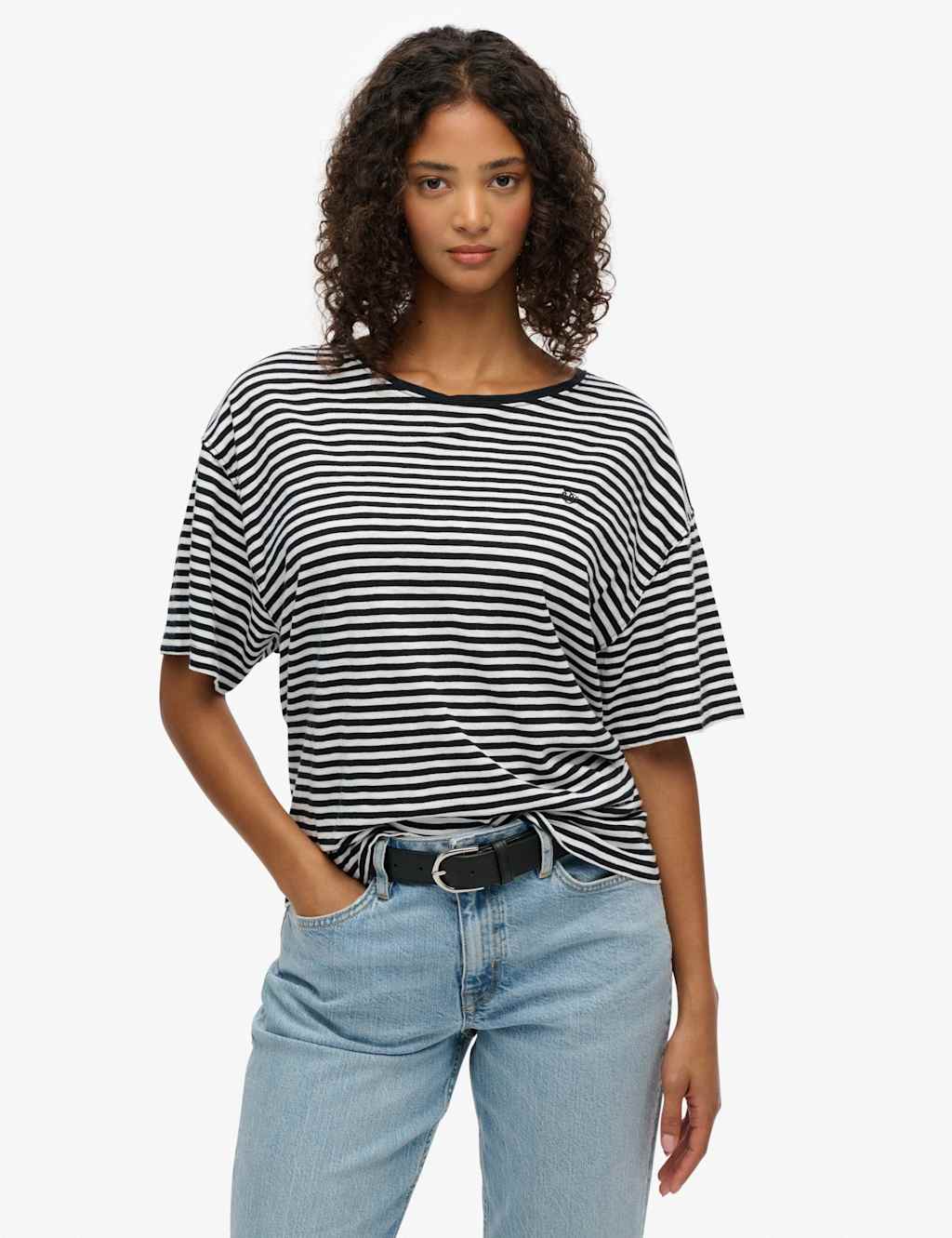 Superdry & Co Cotton Rich Striped Boat Neck T-Shirt Black