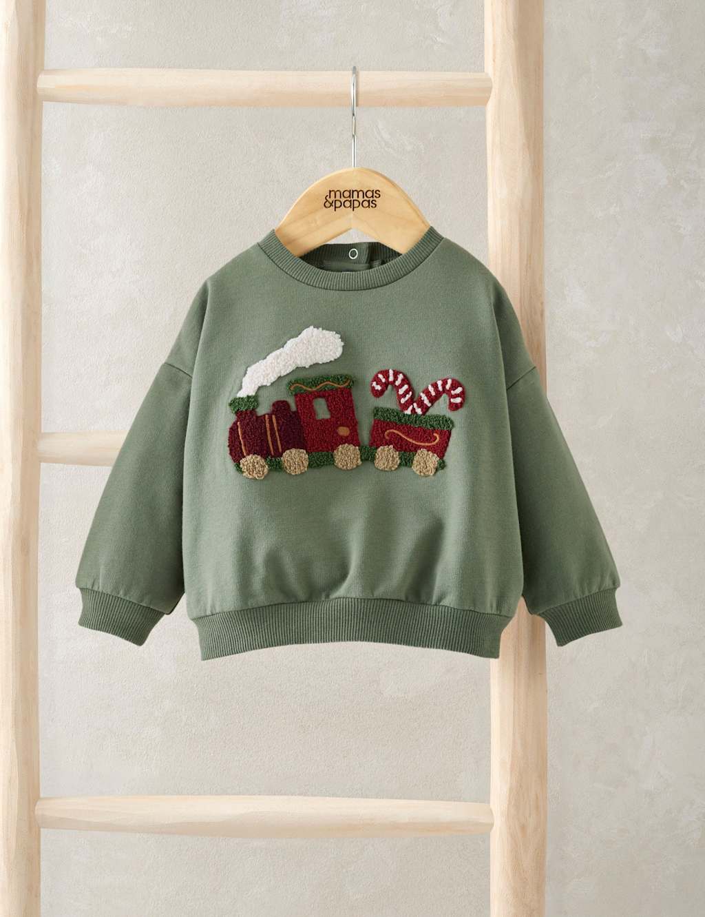 Mamas & Papas Pure Cotton Train Christmas Sweatshirt (0 Mths-3 Yrs) Green