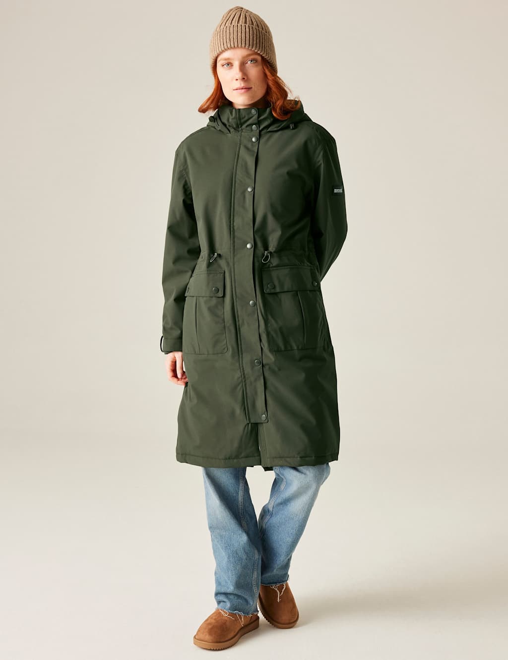 Regatta Yannta Waterproof Hooded Longline Raincoat Green