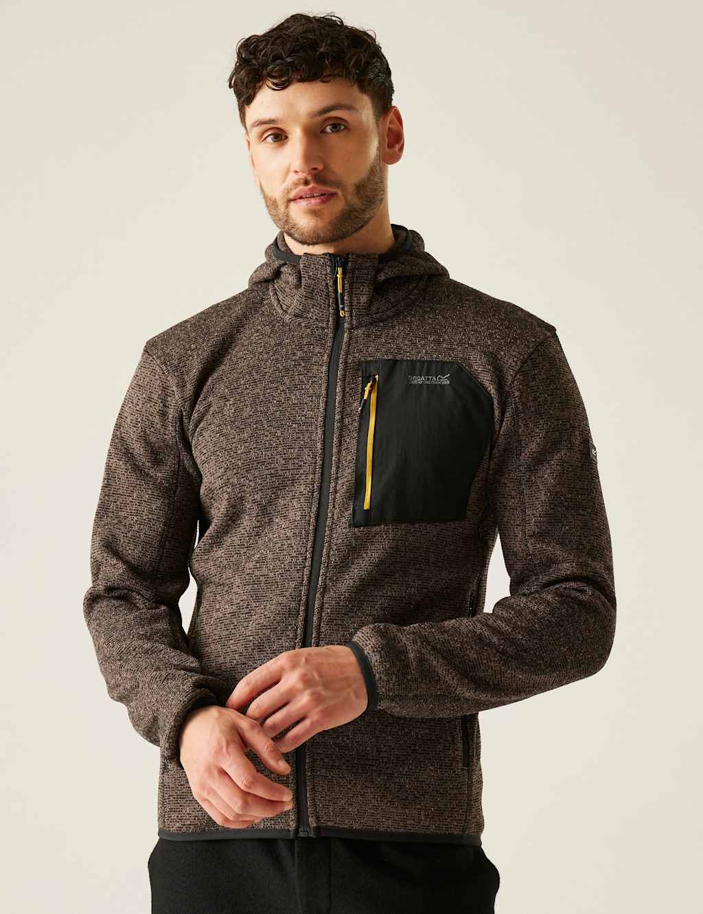 Regatta Newhill Textured Hooded Zip Up Fleece Brown Mix