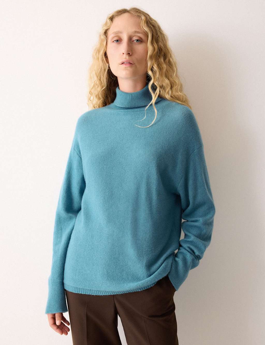 Jigsaw Wool Rich Funnel Neck Relaxed Jumper Blue