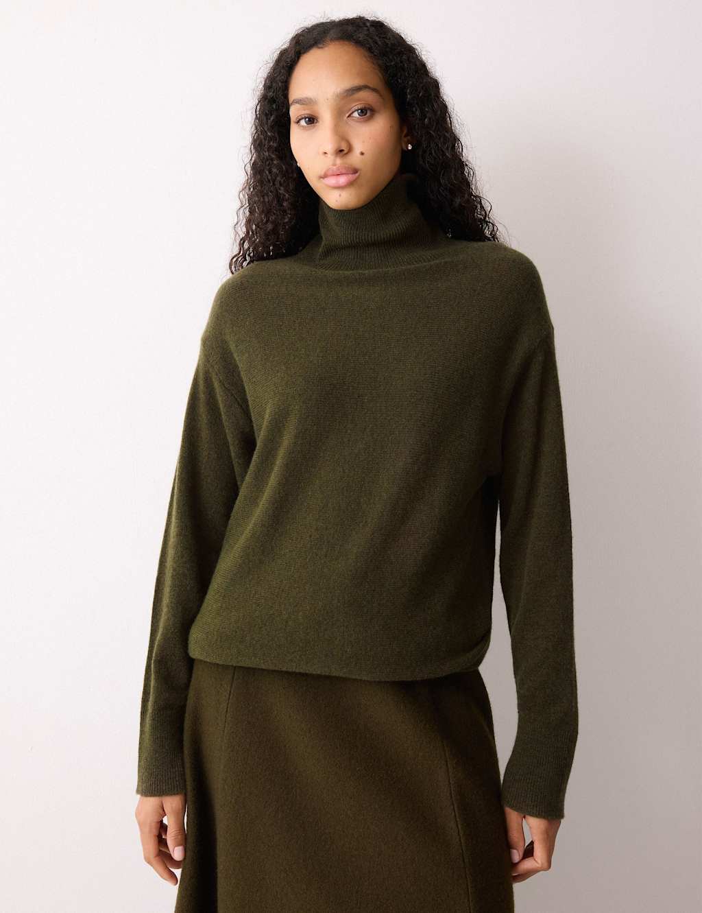 Jigsaw Wool Rich Funnel Neck Relaxed Jumper Khaki