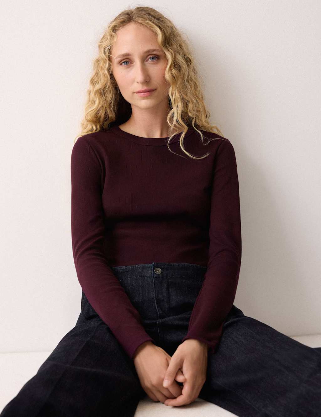 Jigsaw Cotton Rich Ribbed Slim Fit T-Shirt Purple