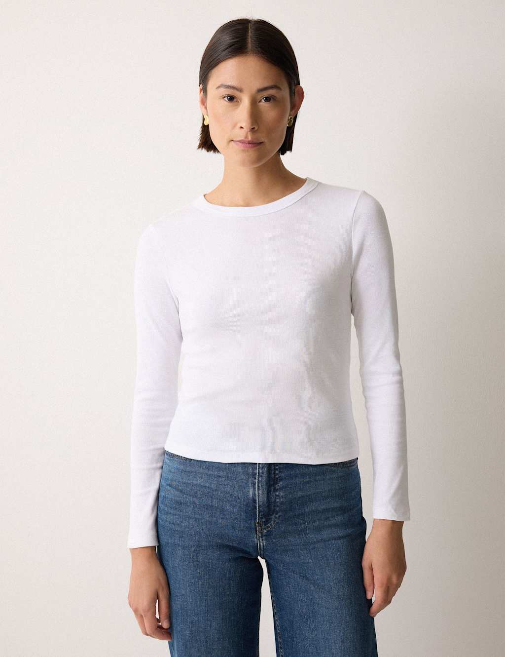 Jigsaw Cotton Rich Ribbed Slim Fit T-Shirt White