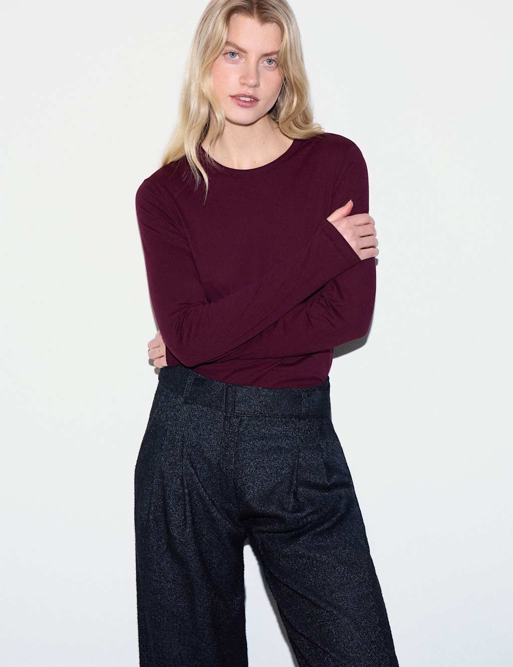 Jigsaw Women's Pure Cotton T-Shirt - Small - Burgundy - Available at M&S