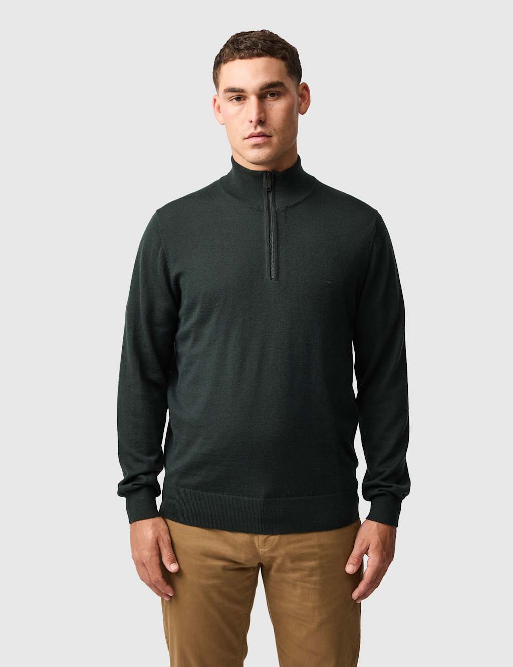 Rodd & Gunn Nobles Pure Merino Wool Half Zip Jumper Dark Green