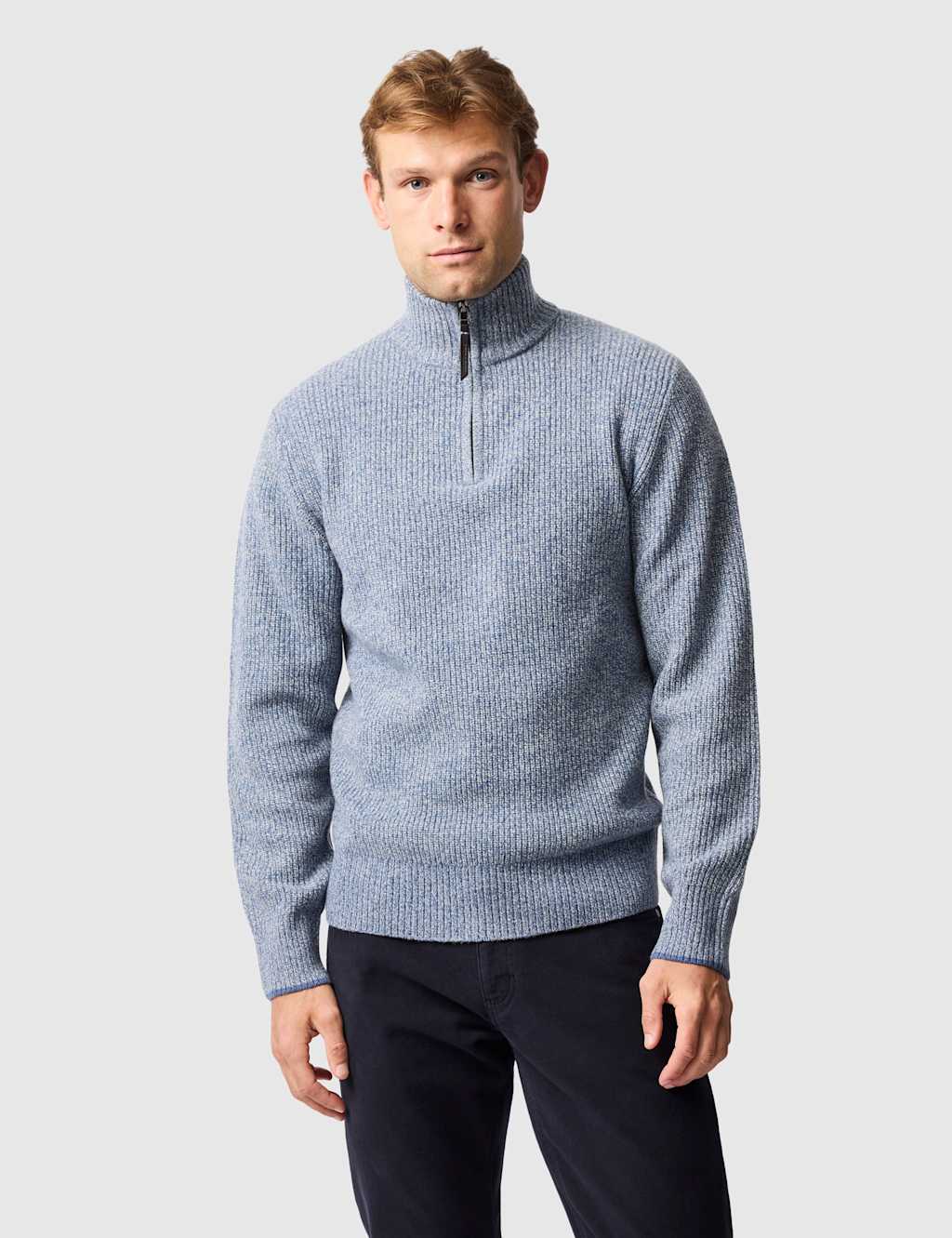 Rodd & Gunn Robbies Road Pure Lambswool Half Zip Jumper Light Blue Mix