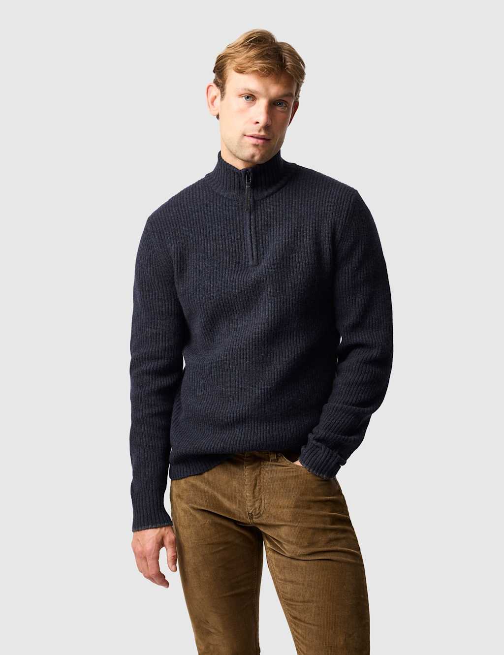 Rodd & Gunn Robbies Road Pure Lambswool Half Zip Jumper Dark Navy