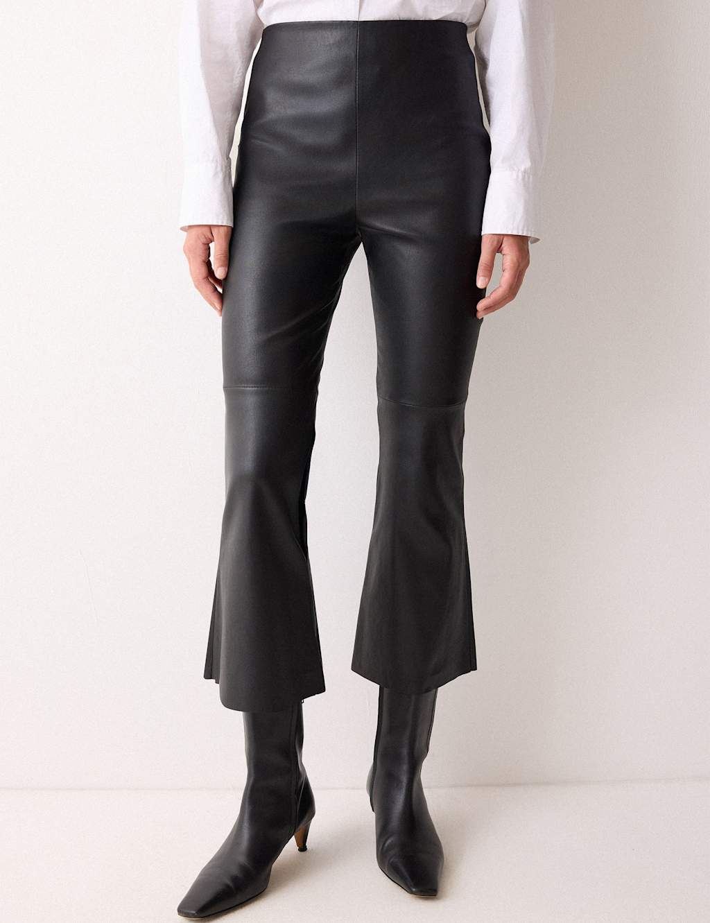 Jigsaw Leather Flared Ankle Grazer Trousers Black