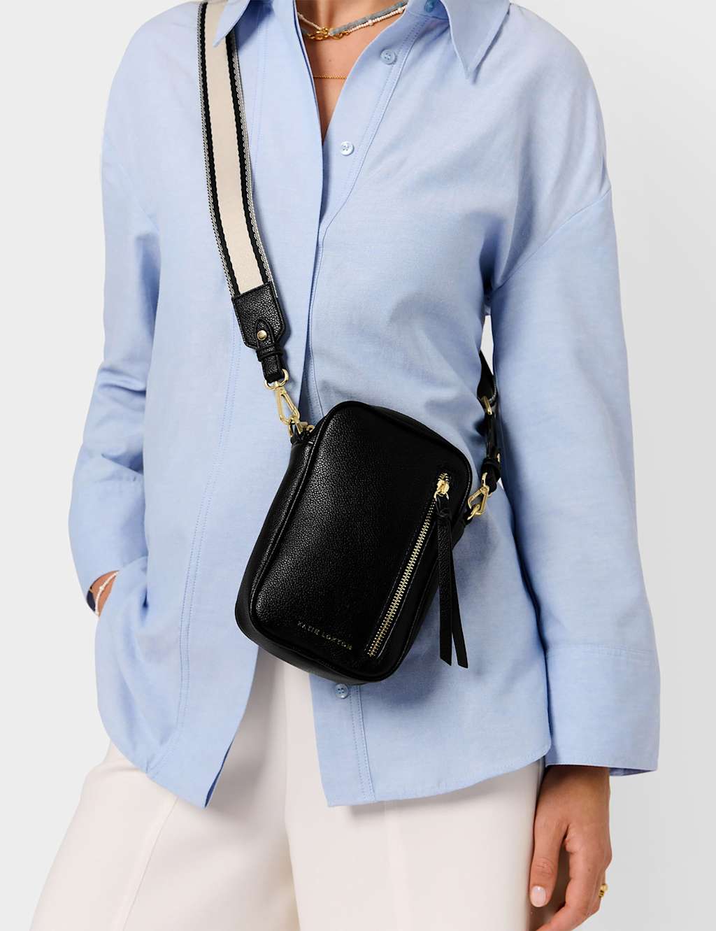 Katie Loxton Faux Leather Metallic Cross Body Bag Black