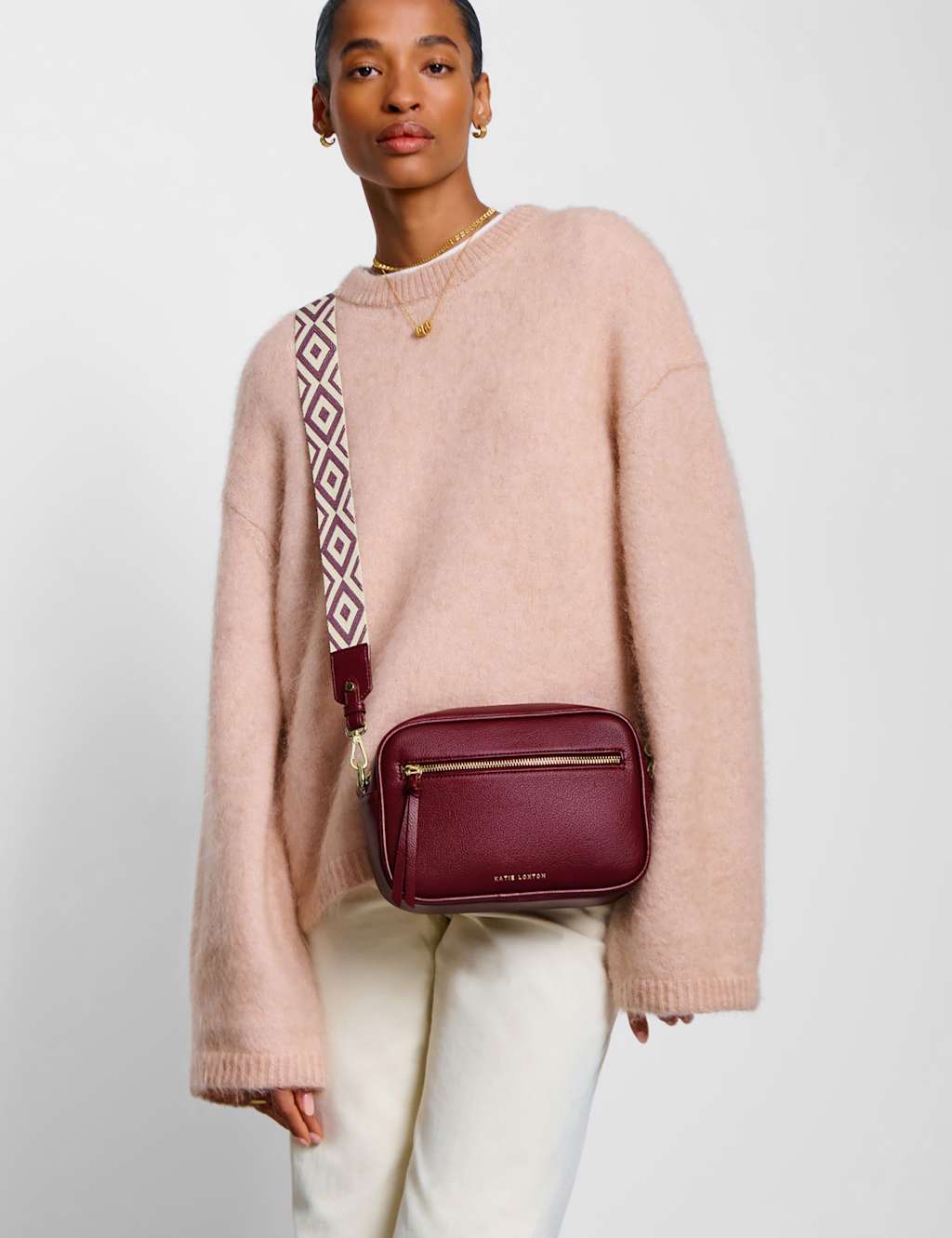 Katie Loxton Faux Leather Metallic Cross Body Bag Cherry Red