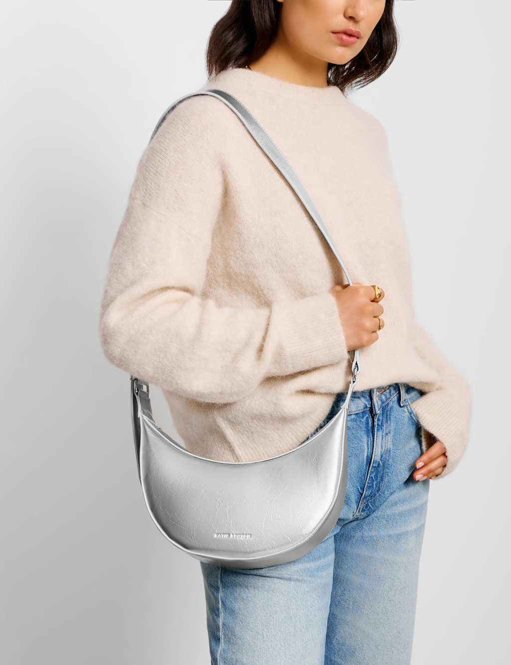 Katie Loxton Faux Leather Patent Finish Sling Bag Silver